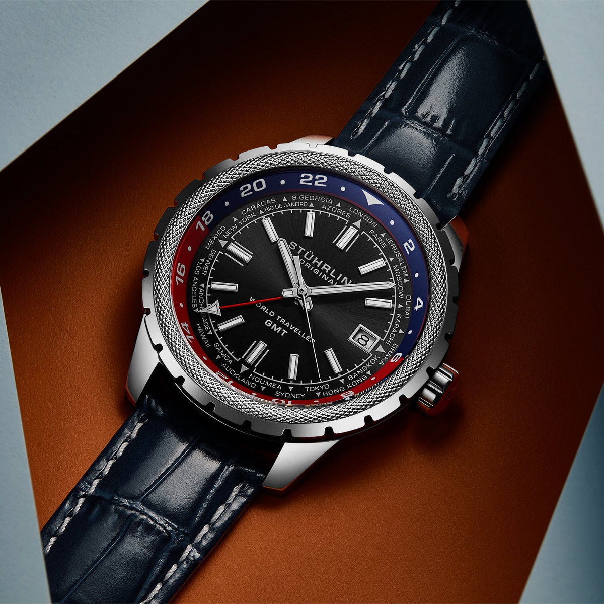 Stührling Global Voyager 1014 GMT 42mm World Timer Watch