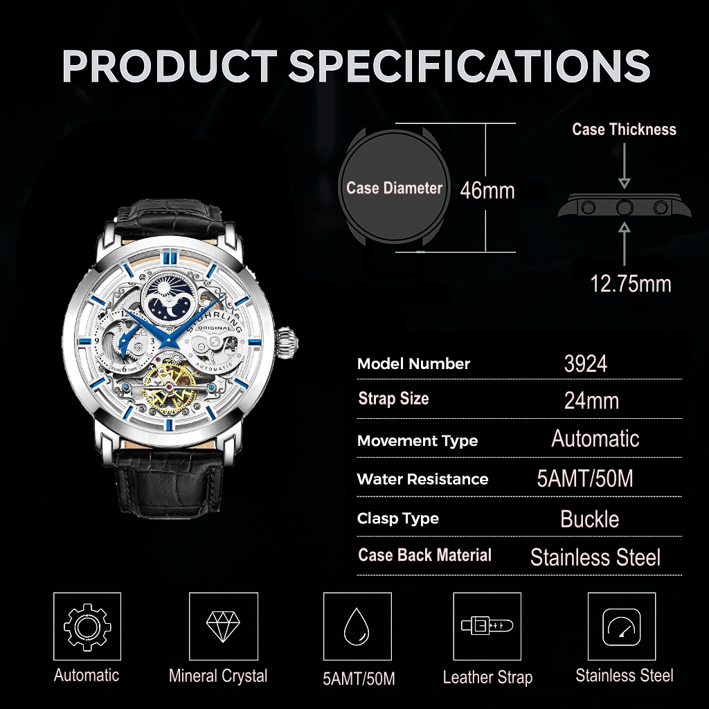 Stührling Anatol 3924 Automatic 47mm Skeleton