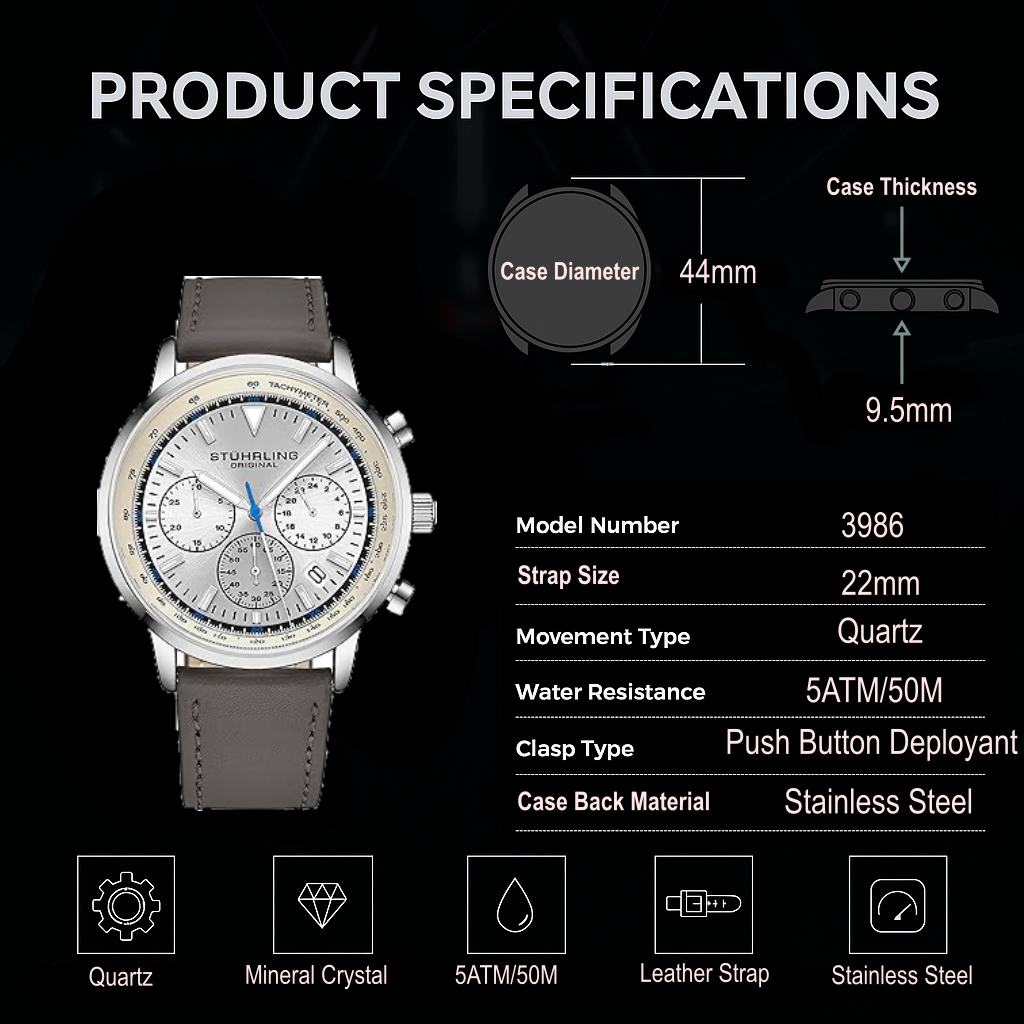 Montre Monaco chronographe avec tachymètre à quartz 3986L 44 mm