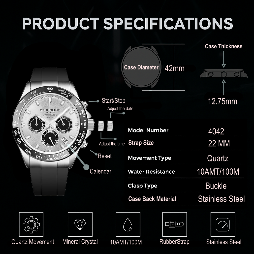 Stührling Aquamaster 4042 Quartz 42mm Chronograph
