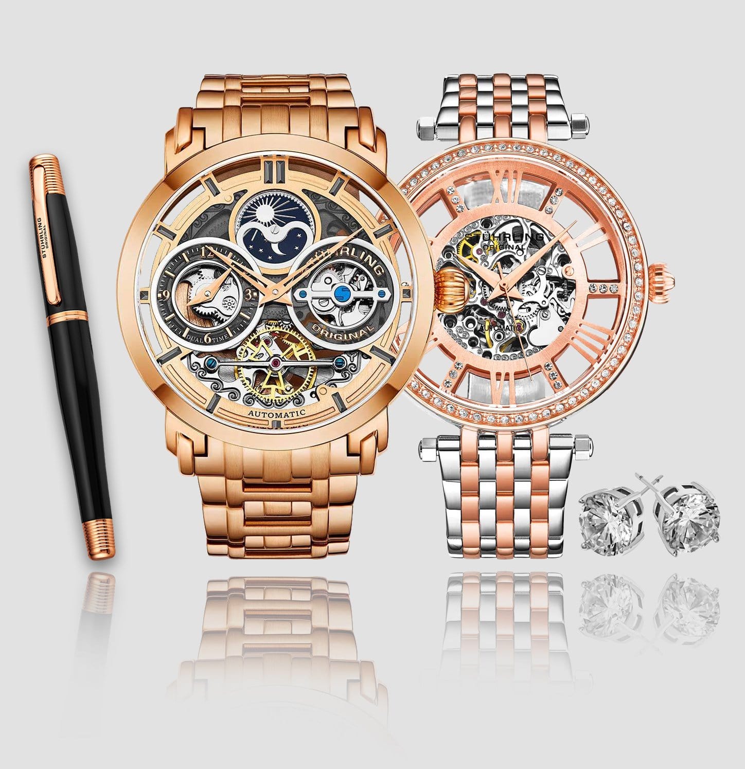 Stunning Skeletons Rose Duo with Signature Pen and Stud Earring