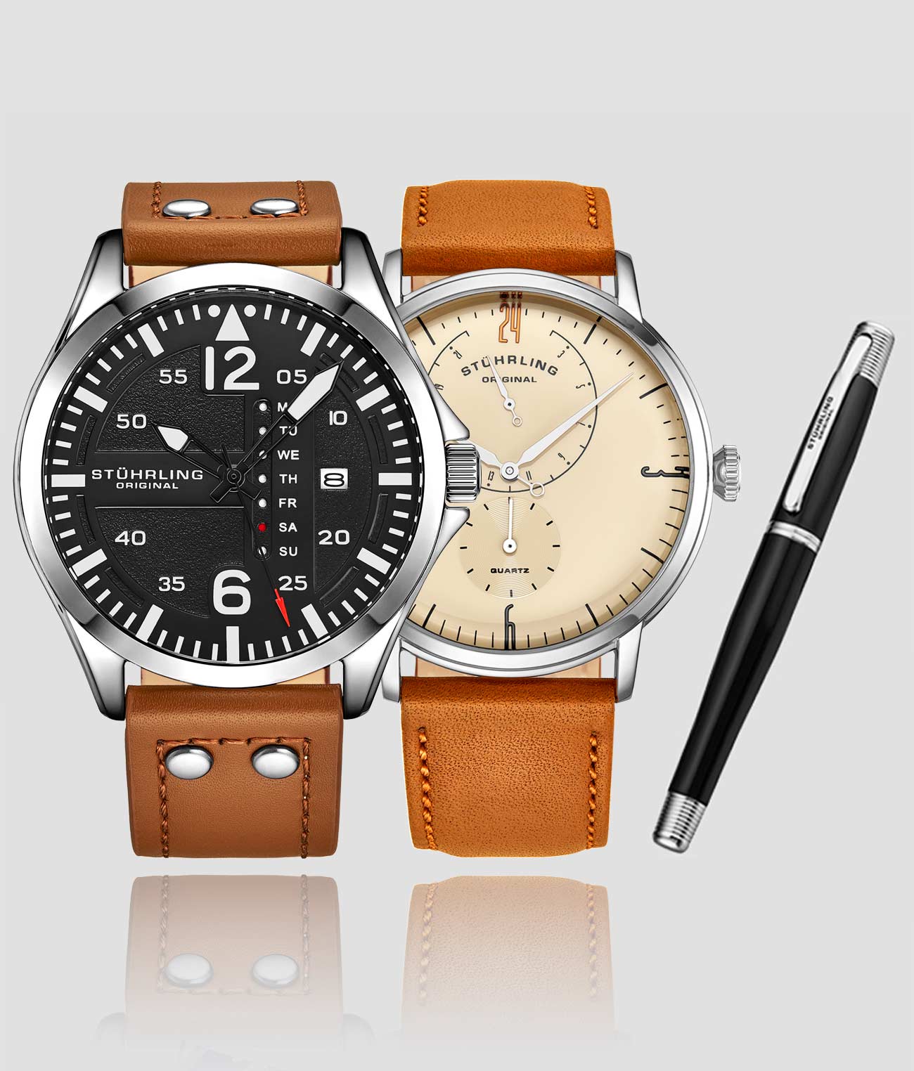 Aeronaut 44mm Aviator, Cabaletta Quartz 42mm, and Stührling Signature Pen