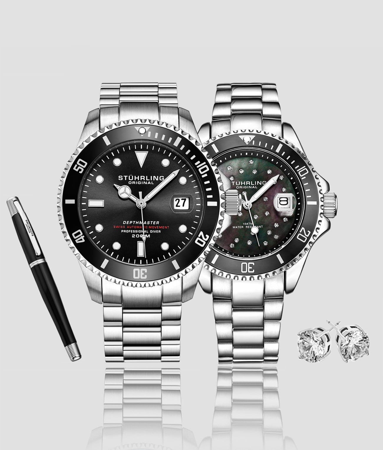 Classic Couple Diver Set with Signature Pen and Stud Earring