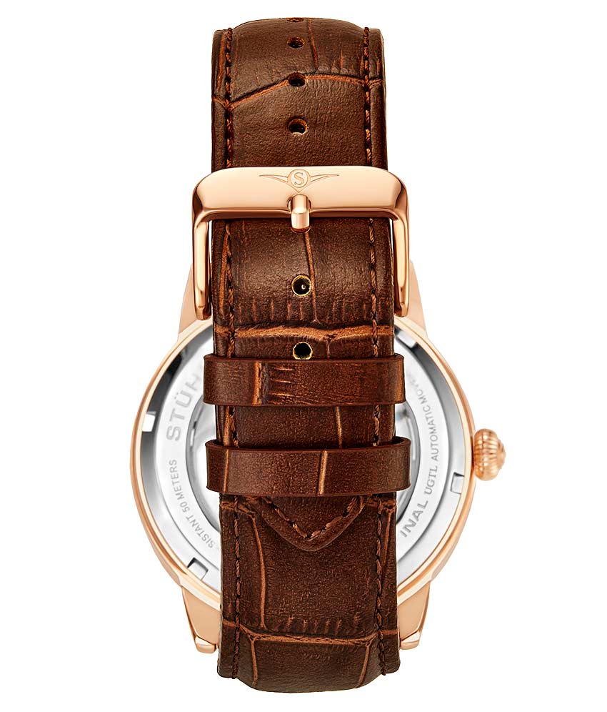 Silver Dial / Rose Case / Brown Leather Strap Rose Gold Layered Tang Buckle