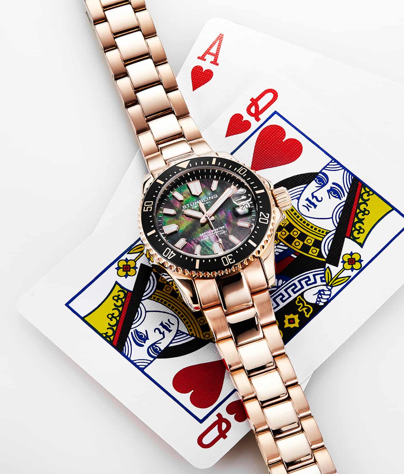 Black Dial / Rose Case / Rose Stainless Steel Bracelet Rose Gold Layered Deployant Buckle