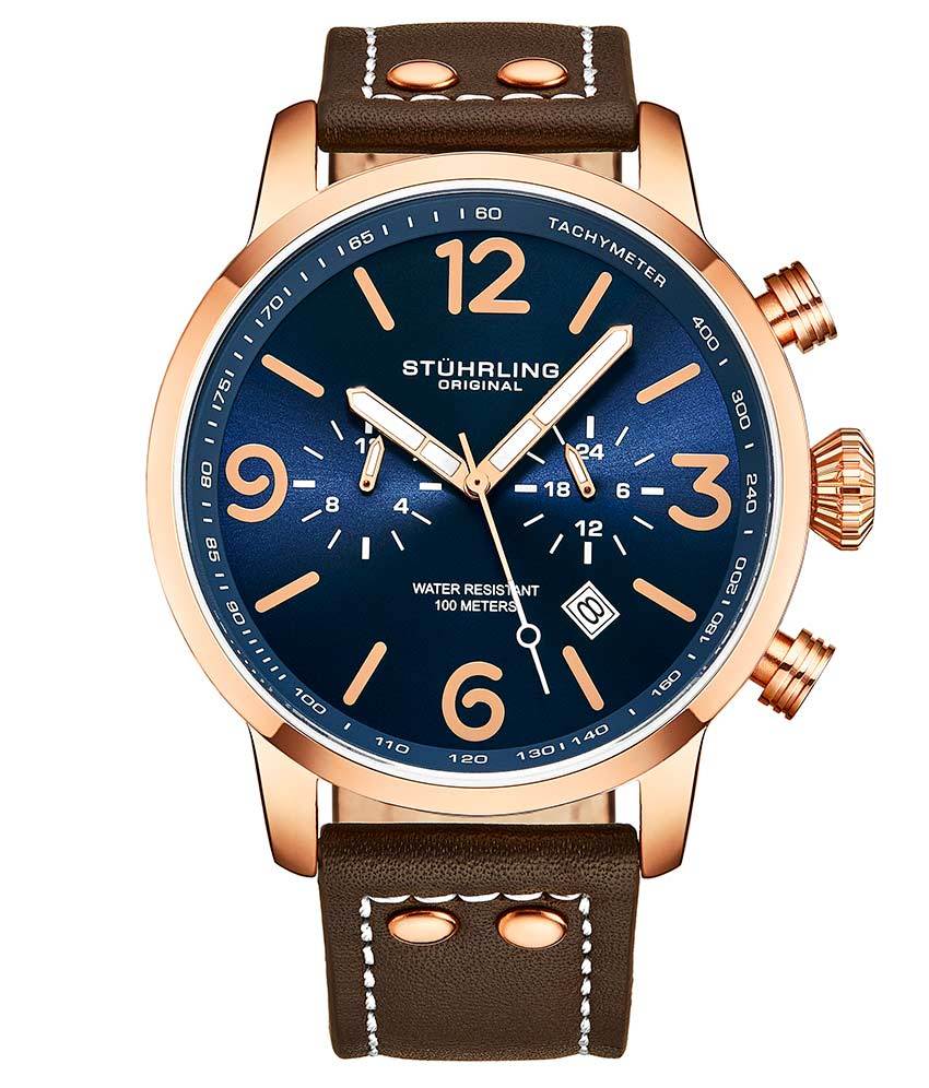 Blue Dial / Rose Case / Brown Band
