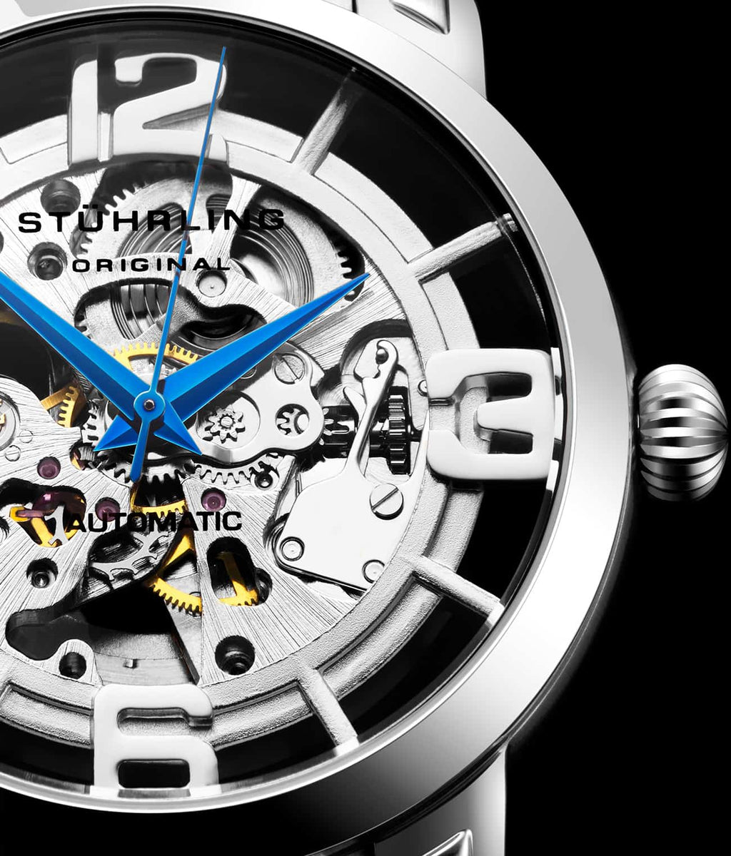 Stuhrling 3933 1 Winchester Automatische Skelett Schwarz Leder
