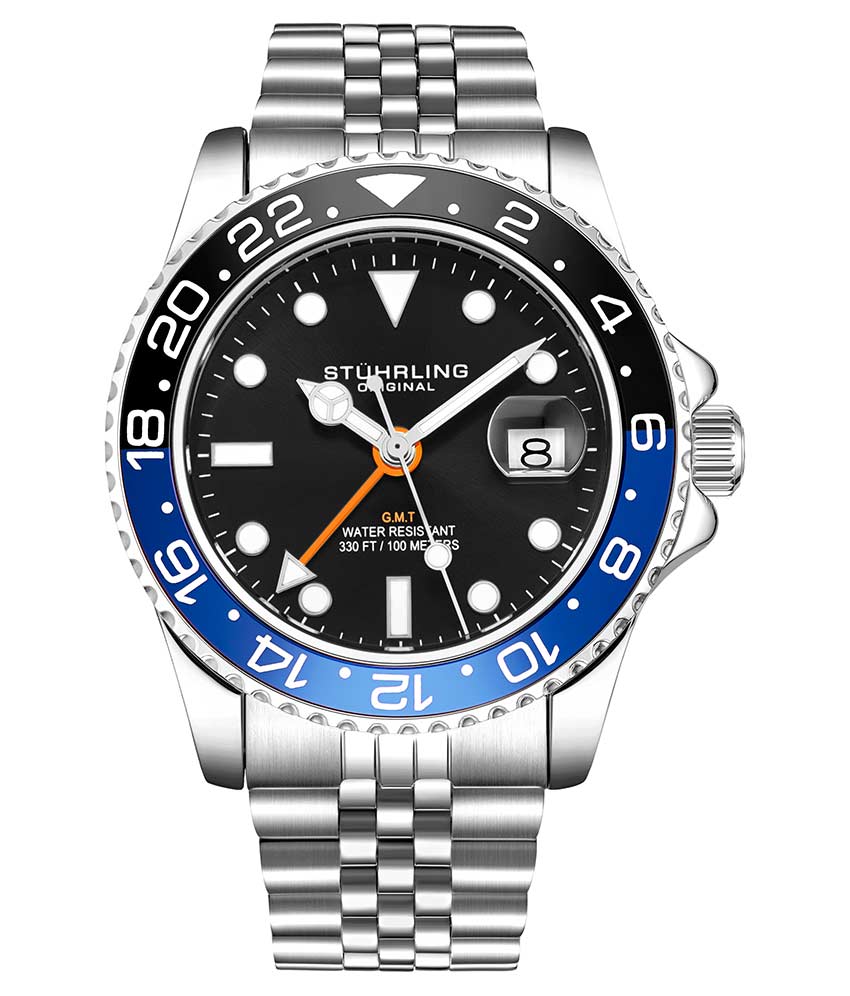 Stuhrling Aqua-Diver 3968 Quartz Men's 2 Tone Bracelet Black Dial Watch 190638086115 - Foto 7
