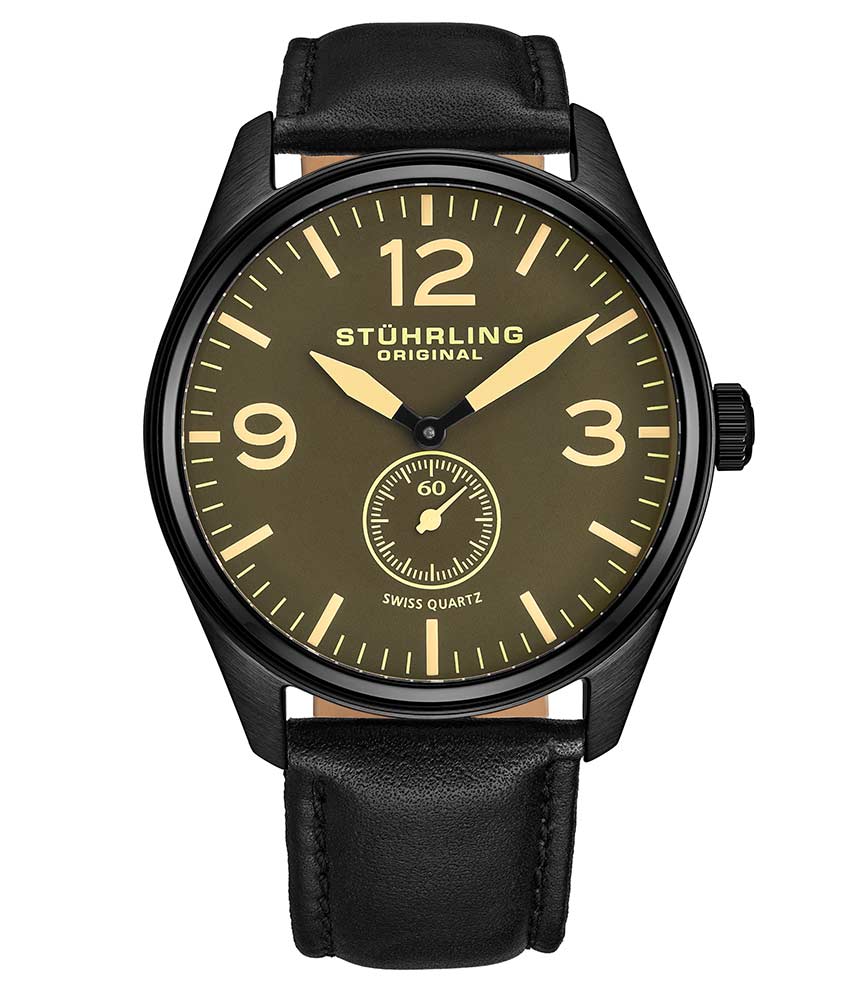 NWT Stuhrling Original Aviator Quartz Black Dial Men\'s Watch Stuhrling Original 43mm Aviator Quartz Watch | Classic Pilot  main image 2