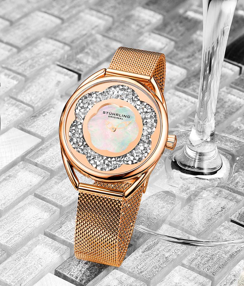 White Dial / Rose Case / Rose Stainless Steel Bracelet Rose Gold Layered Foldover Buckle