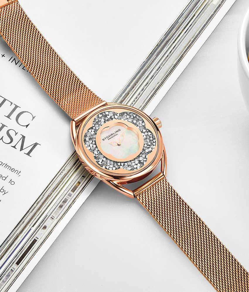 White Dial / Rose Case / Rose Stainless Steel Bracelet Rose Gold Layered Foldover Buckle