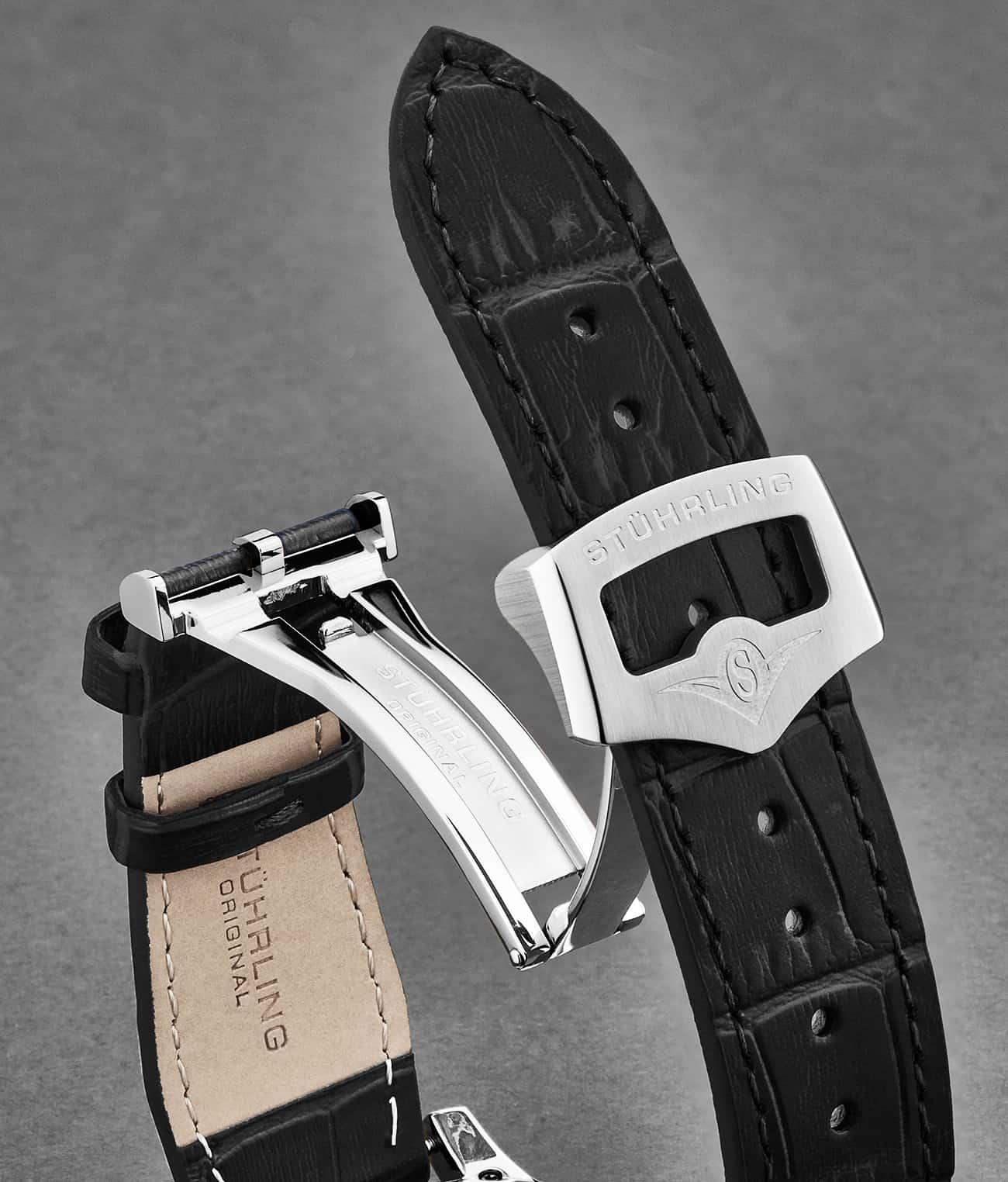24mm Leather Strap with Stainless Steel Deployant Buckle