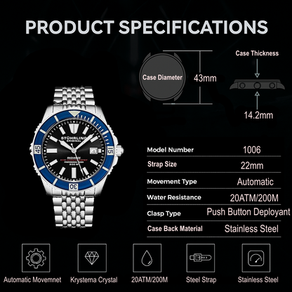 Swiss Automatic Super Luminova Radiance 1006 43mm Watch
