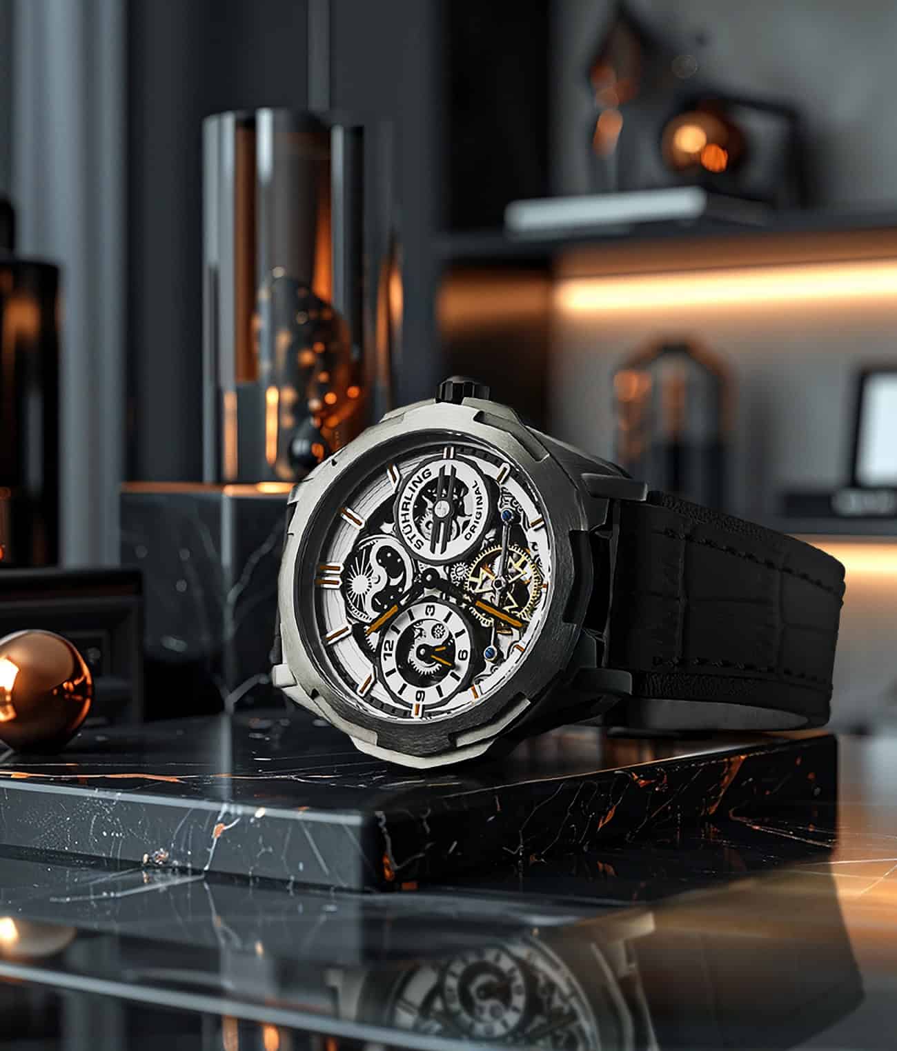 Dual Time Automatic Navigator 46mm Skeleton Stuhrling