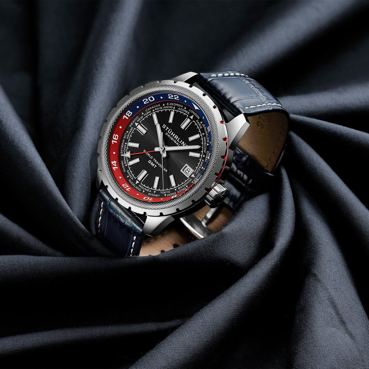 Stührling Global Voyager 1014 GMT 42mm World Timer Watch