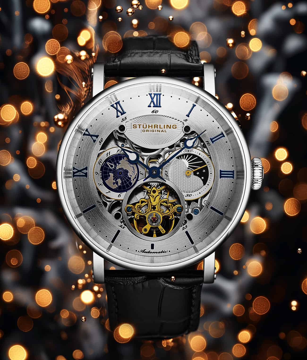 Dual Time Automatic Majestic 47mm Skeleton Stührling