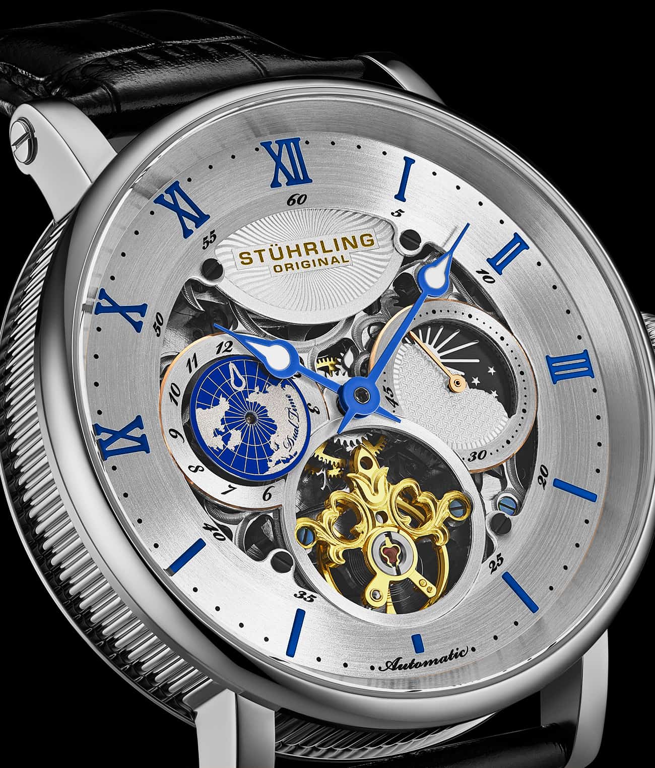 Dual Time Automatic Majestic 47mm Skeleton Stührling