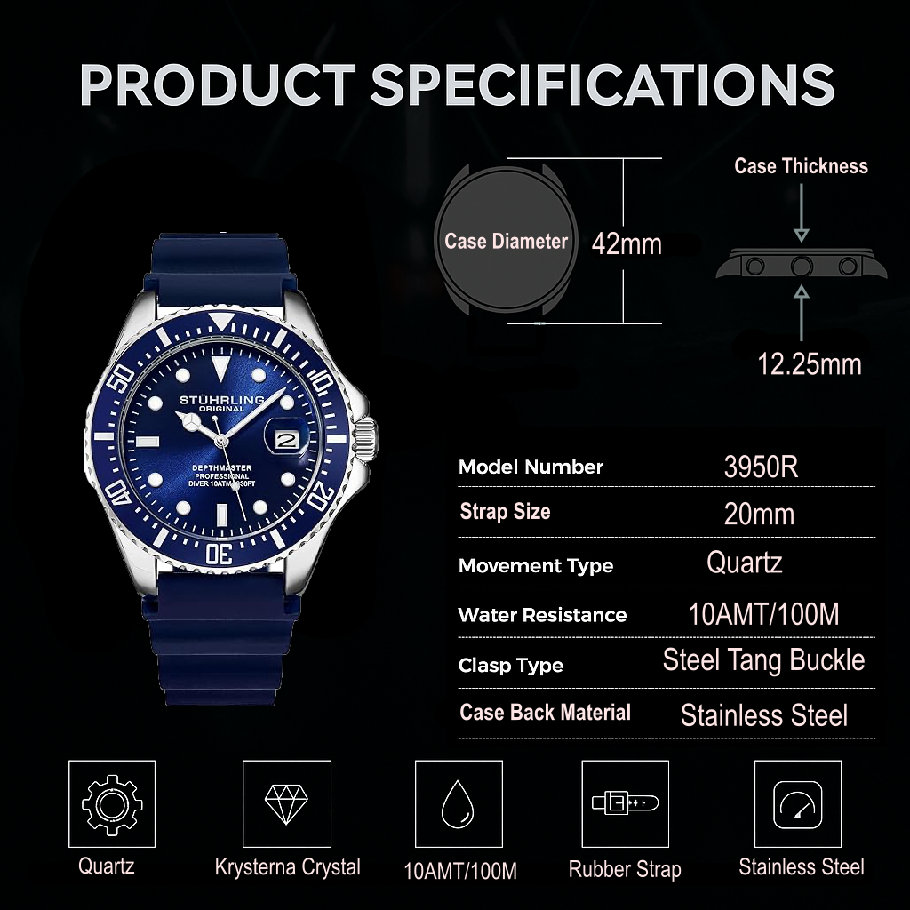 Stührling Pelagos 3950R Quartz 42mm Diver