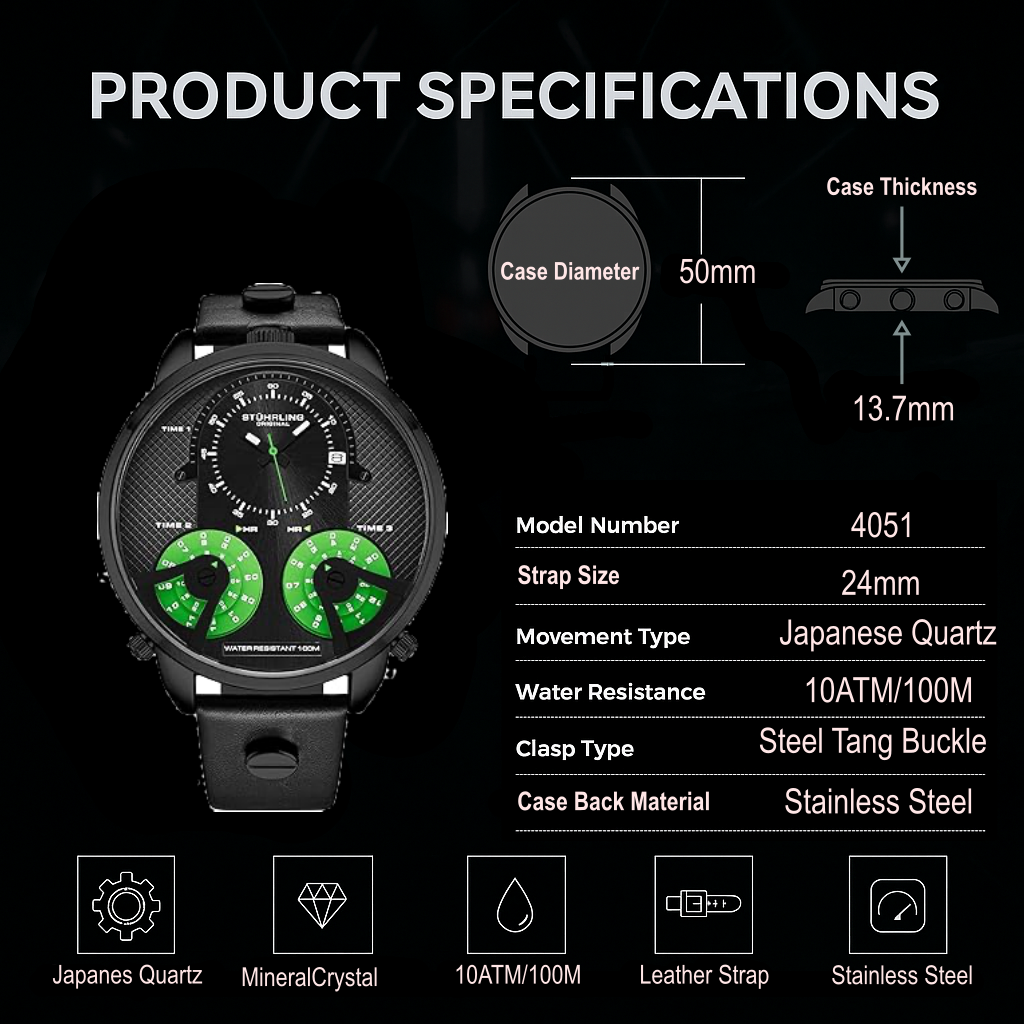 TerraTime Triple-Time  4051 Quartz 50mm