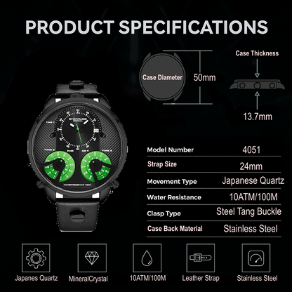 TerraTime Triple-Time  4051 Quartz 50mm