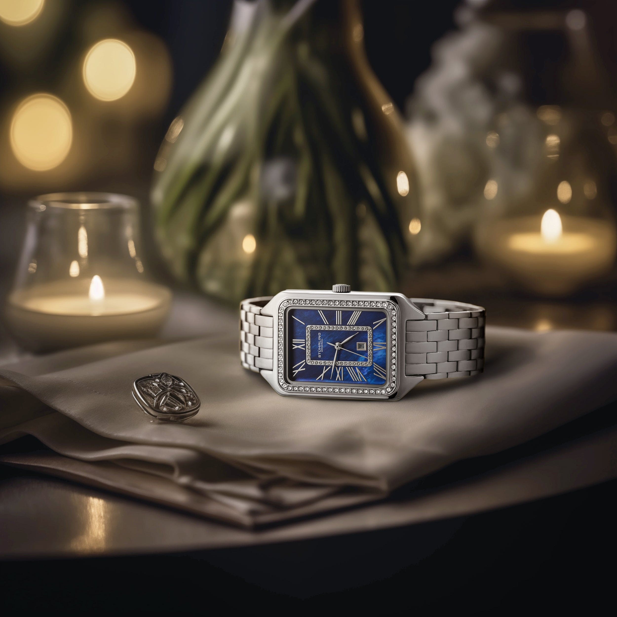 Lustra 32mm Rectangle Quartz Fashion Watch with Crystals