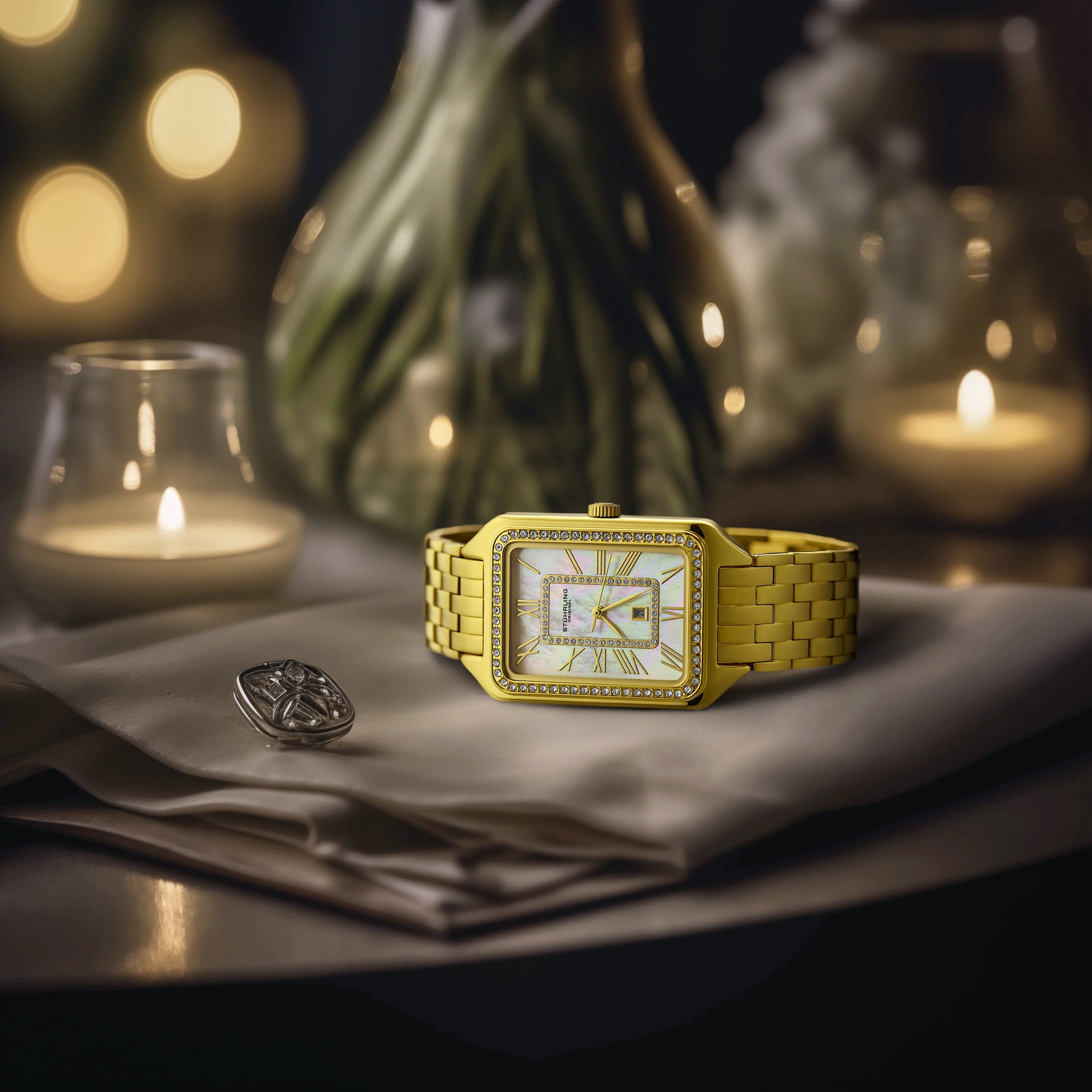 Lustra 32mm Rectangle Quartz Fashion Watch with Crystals