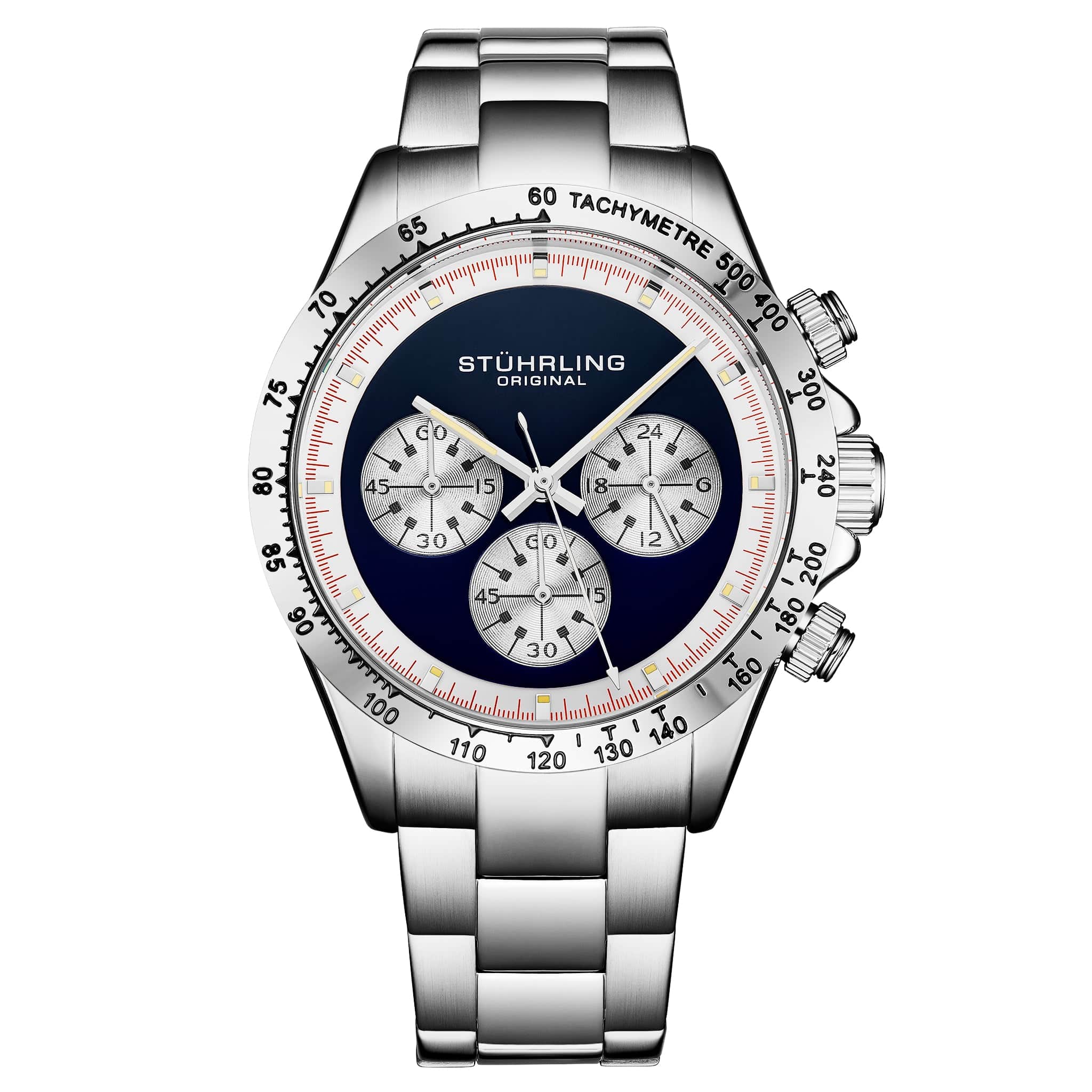 ritarou シルバー クォーツ腕時計 Stuhrling Original Chronomark 4066 Men's 40mm Quartz Chronograph Watch