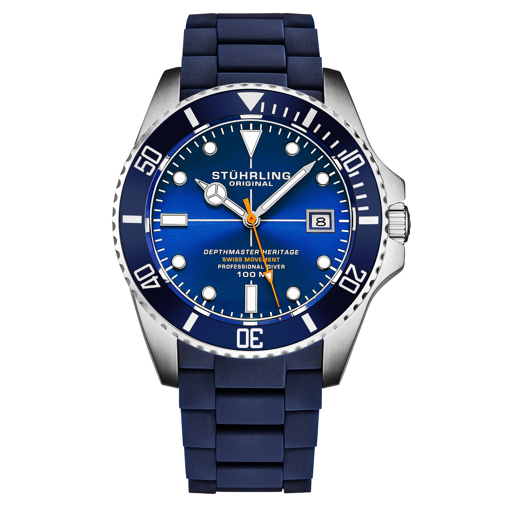 アクアマリン　77g Stuhrling Aquadiver Depthmaster Heritage 4087 Diver Watch