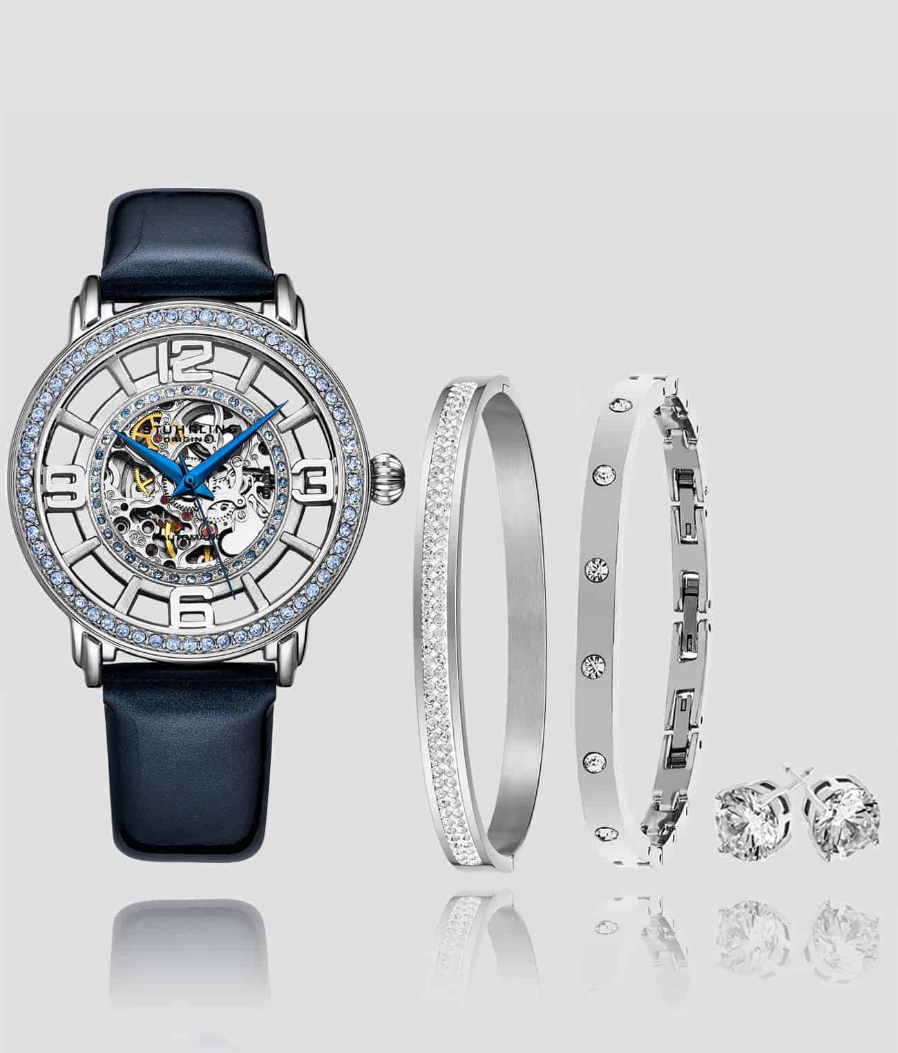 Winchester 3941.2 Automatic 38mm Skeleton with Sofia Frosted Bangle, Lily Polished Bangle and Studs