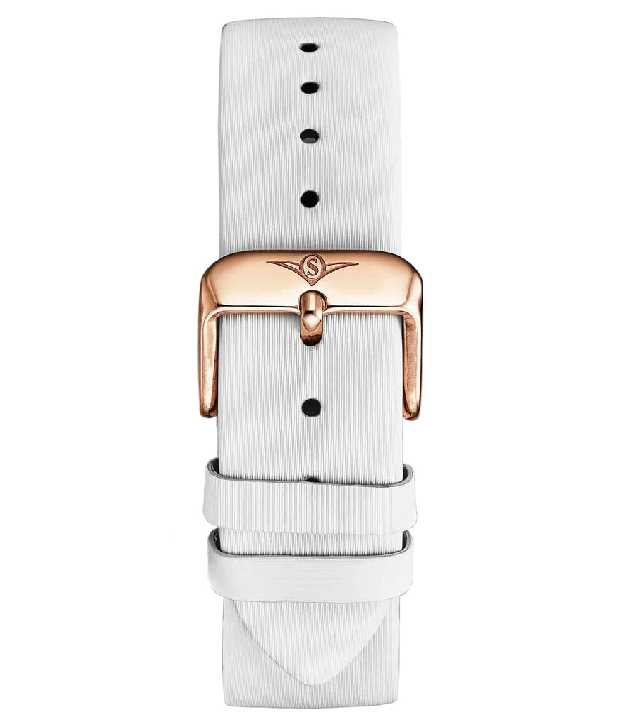 20mm White Leather Strap With Satin Twill Cover WIth Rose Gold Buckle