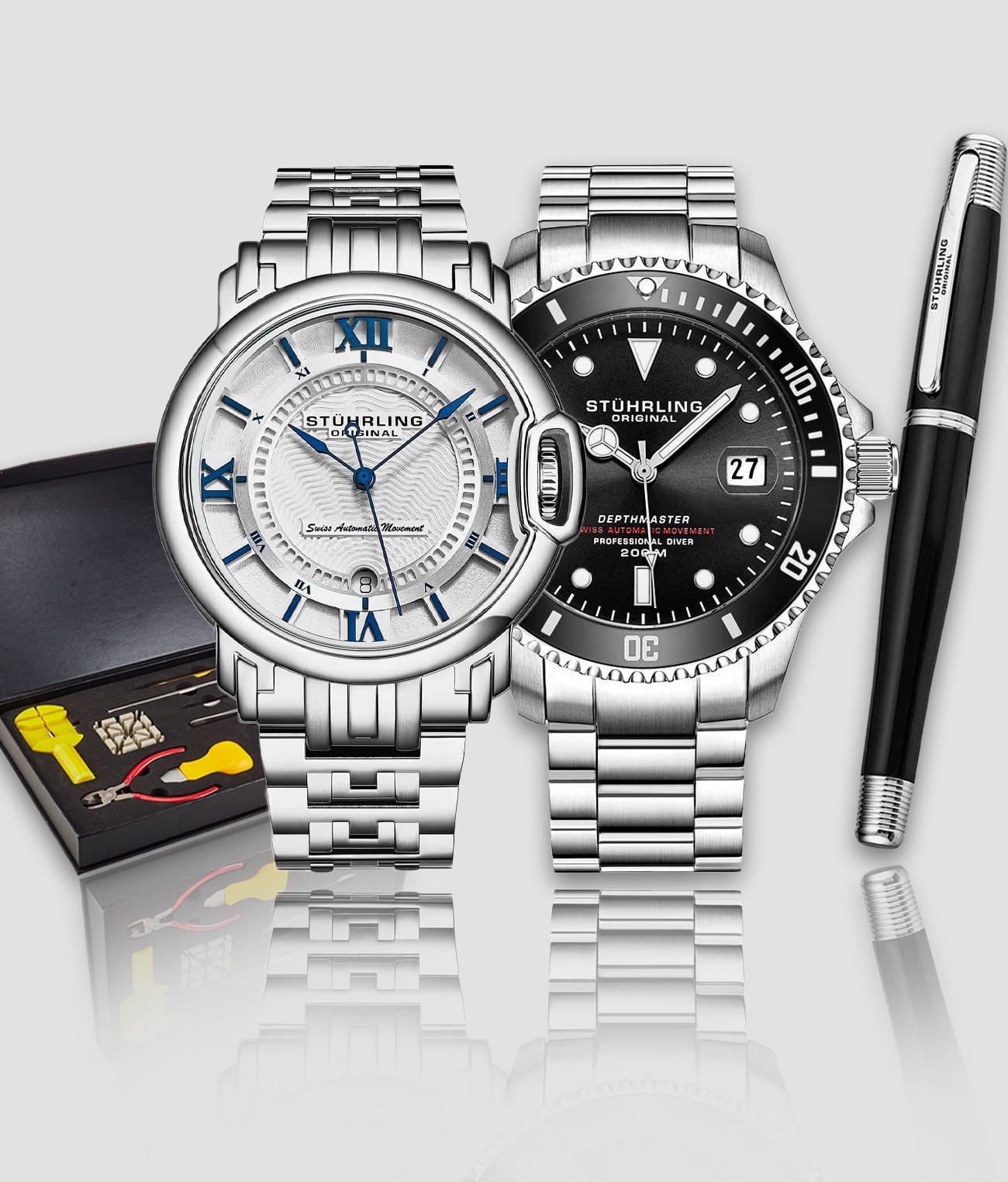 Depthmaster 883.01, Sion 1001.01, Signature Pen, and Watch Tool Kit