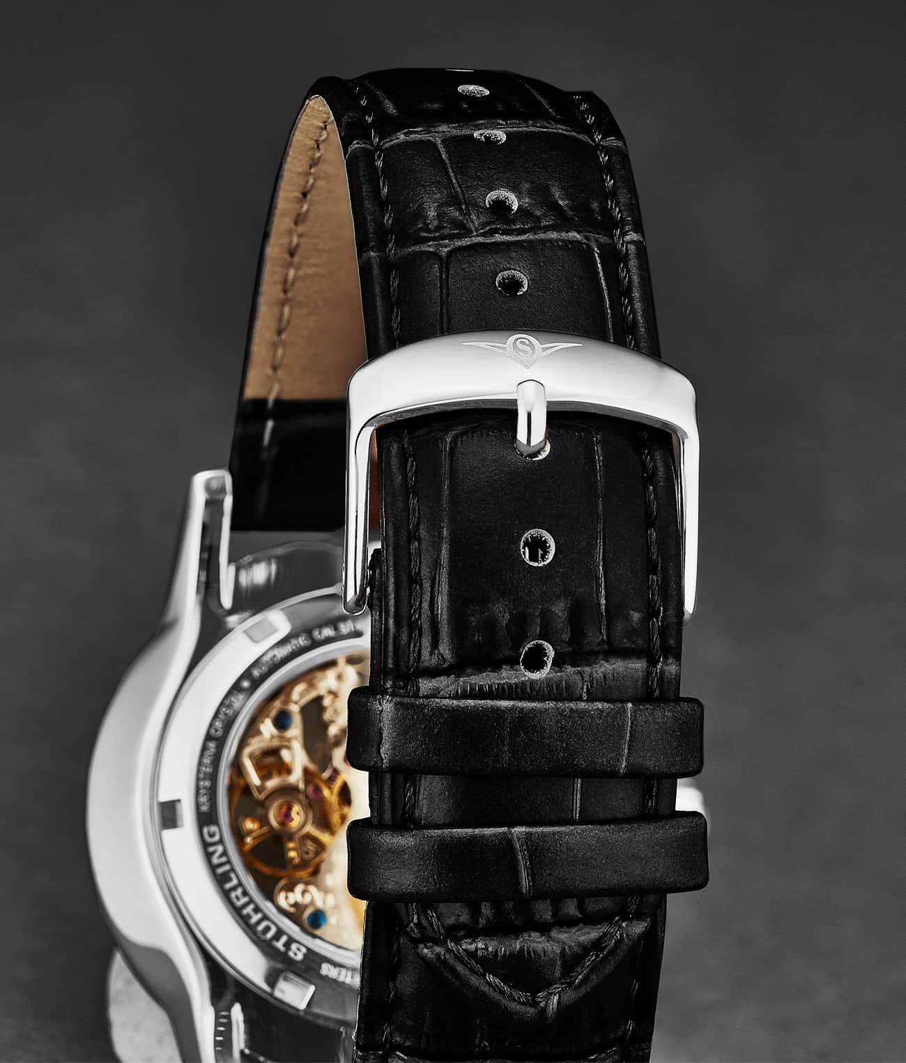 Alligator Embossed Black Leather 22mm Strap