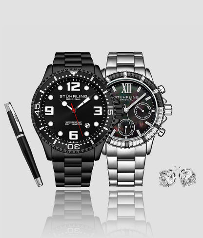 Style-Forward Quartz Set with Signature Pen and Stud Earrings