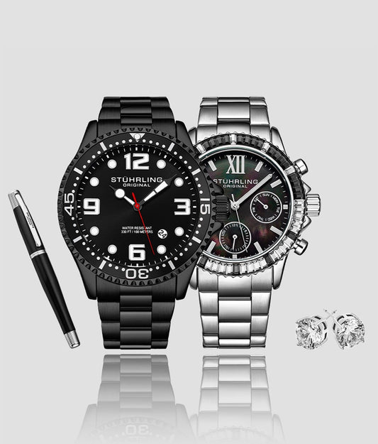 Style-Forward Quartz Set with Signature Pen and Stud Earrings