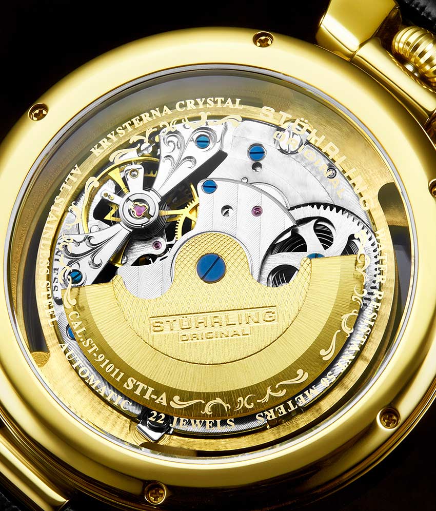 Orologio Automatico Uomo Orologio Automatico Stuhrling Emperor's Grandeur 3919, 49mm, Scheletro, Doppio Tempo - Per Uomo, Cinturino Blu Audemars Piguet - Foto 11