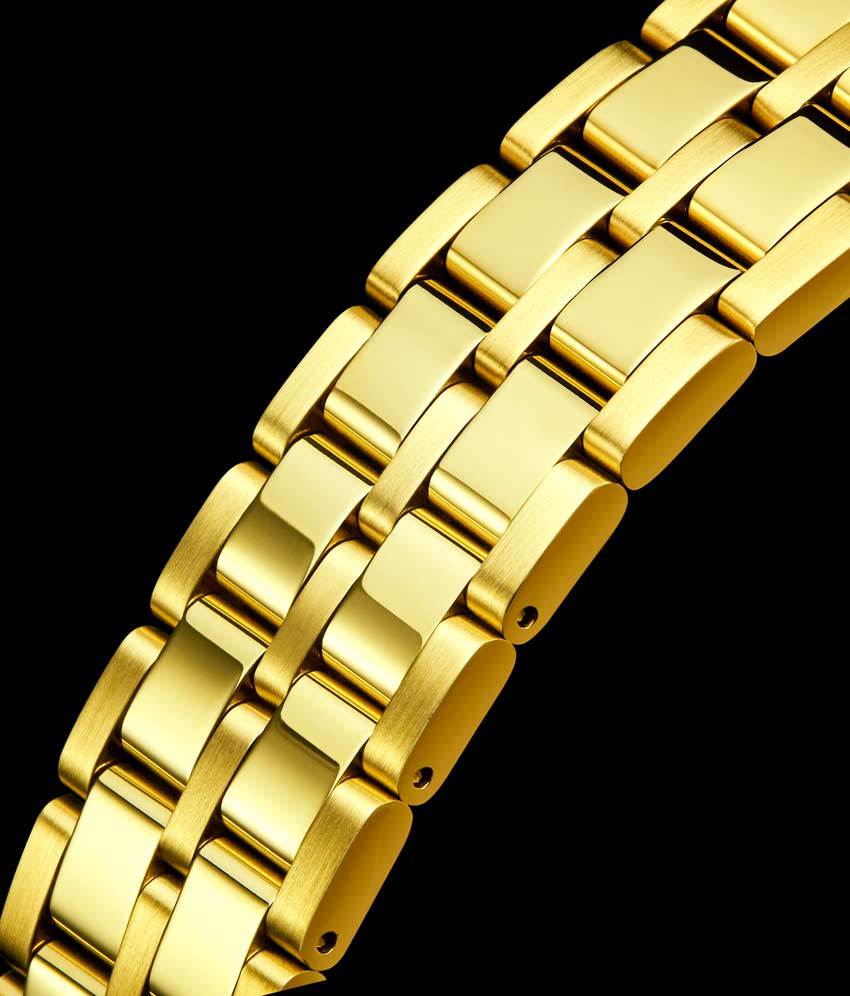 Gold Dial / Gold Case / Gold Stainless Steel Bracelet Gold Layered Deployant Buckle