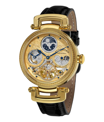 Gold Dial / Gold Case / Black Leather Strap Yellow Gold Layered Tang Buckle