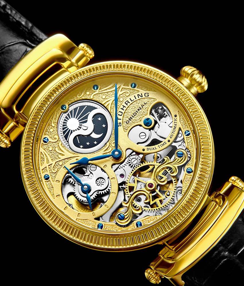 Gold Dial / Gold Case / Black Leather Strap Yellow Gold Layered Tang Buckle