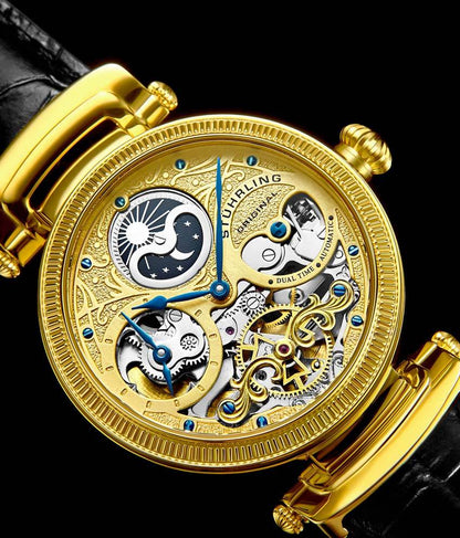 Gold Dial / Gold Case / Black Leather Strap Yellow Gold Layered Tang Buckle