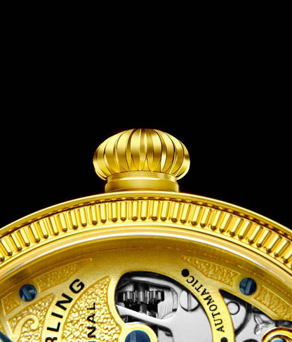 Gold Dial / Gold Case / Black Leather Strap Yellow Gold Layered Tang Buckle