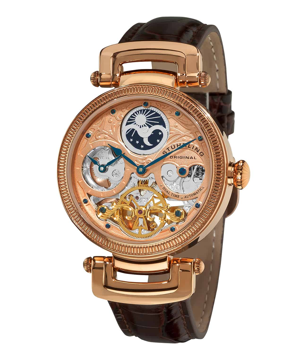 Rose Dial / Rose Case / Brown Leather Strap Rose Gold Layered Tang Buckle