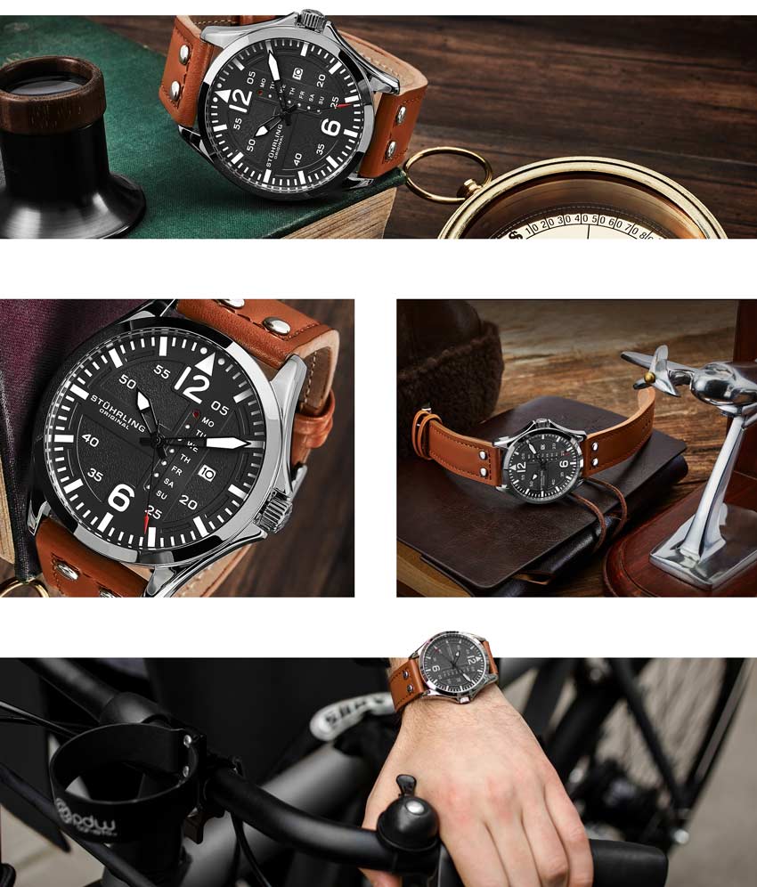 Aeronaut 44mm Aviator, Cabaletta Quartz 42mm, and Stührling Signature Pen