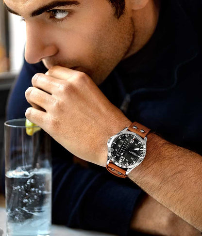 Black Dial / Silver Case / Tan Band