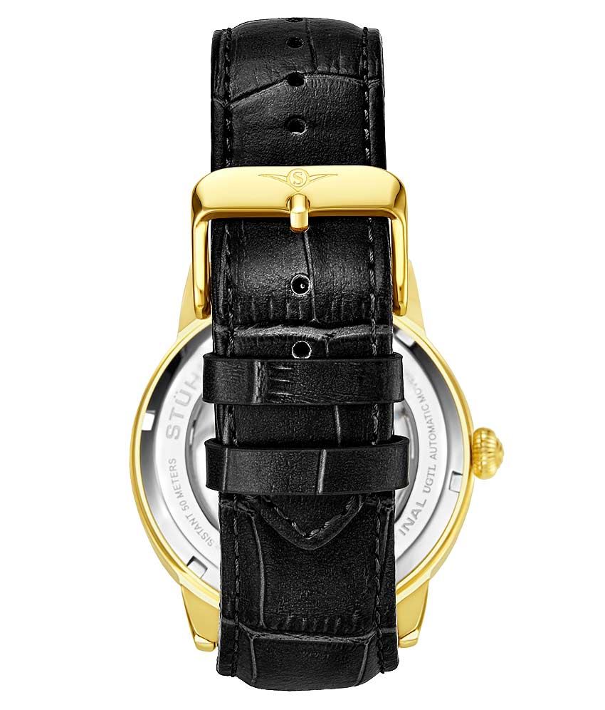 Silver Dial / Gold Case / Black Leather Strap Gold Layered Tang Buckle