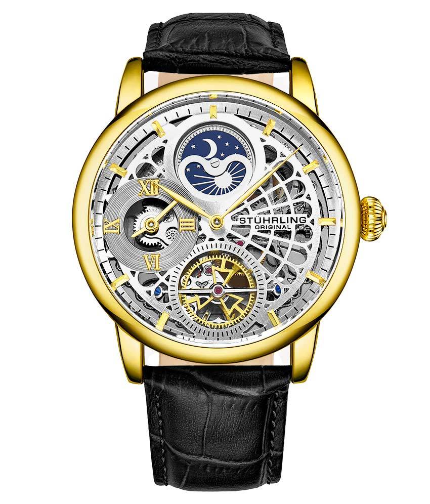 Silver Dial / Gold Case / Black Leather Strap Gold Layered Tang Buckle