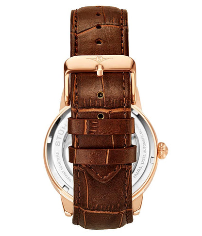 Silver Dial / Rose Case / Brown Leather Strap Rose Gold Layered Tang Buckle