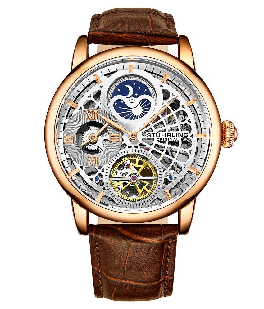 Silver Dial / Rose Case / Brown Leather Strap Rose Gold Layered Tang Buckle