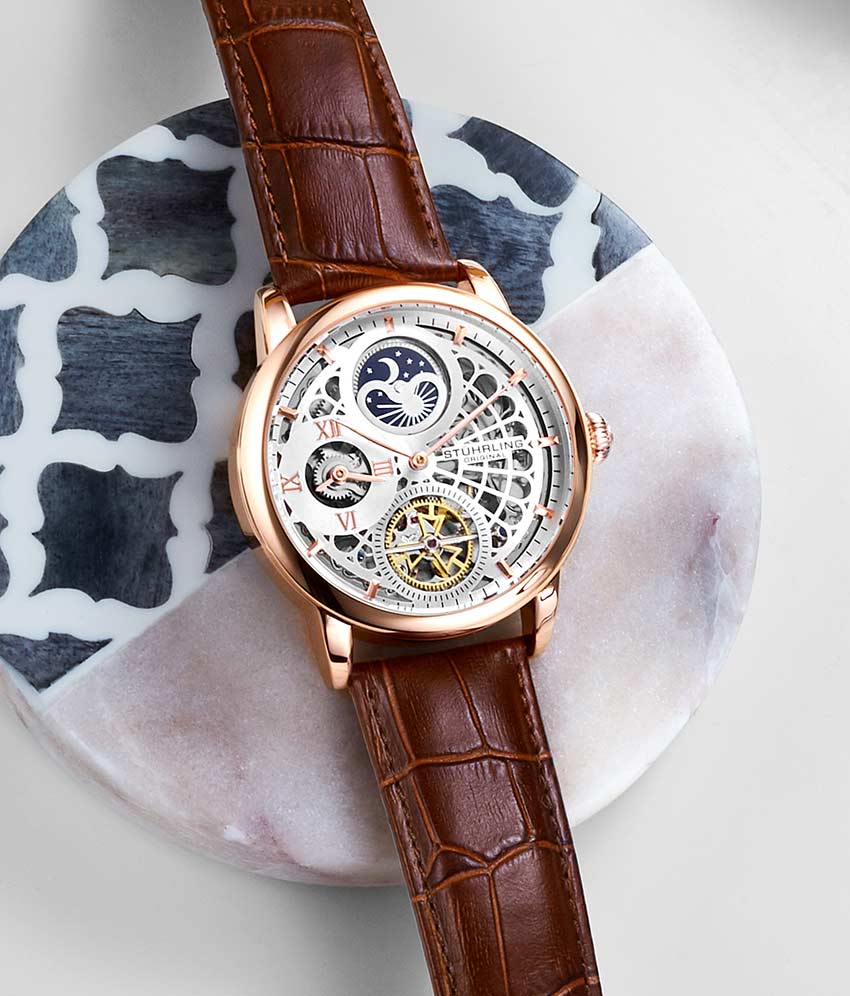 Silver Dial / Rose Case / Brown Leather Strap Rose Gold Layered Tang Buckle