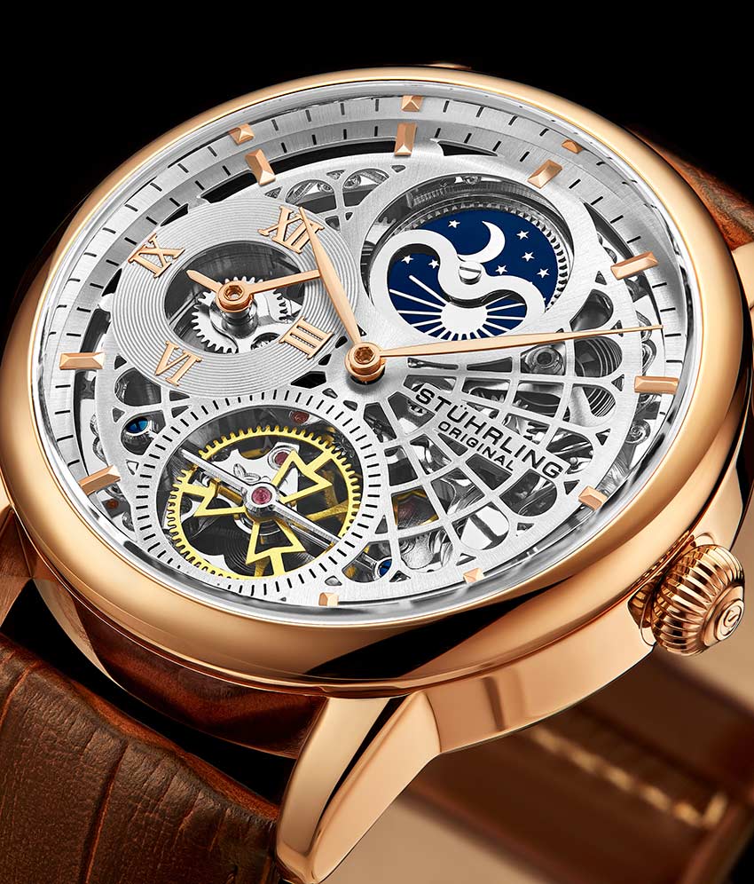 Silver Dial / Rose Case / Brown Leather Strap Rose Gold Layered Tang Buckle