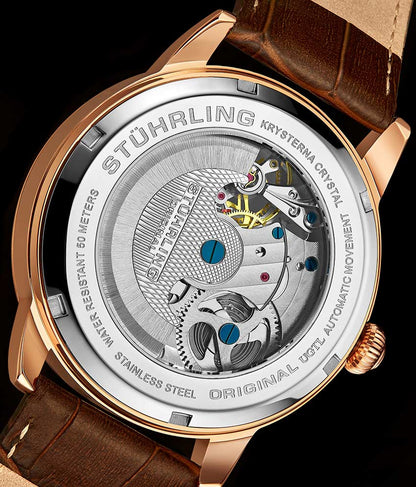 Silver Dial / Rose Case / Brown Leather Strap Rose Gold Layered Tang Buckle